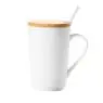 Custom logo printed sublimation ceramic coffee cups set porcelain mug with wooden lid and spoon