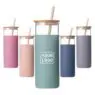 Custom logo 500ml glass water bottle straw silicone protective sleeve bamboo lid - bpa free
