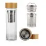 350/550ml,tea fruit infused custom logo reusable double wall flat infuser borosilicate blank glass water bottle with bamboo lid