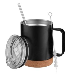 Portable stainless steel coffee mug travel cup bamboo wood cup with bpa free flip lid and pour over coffee filter