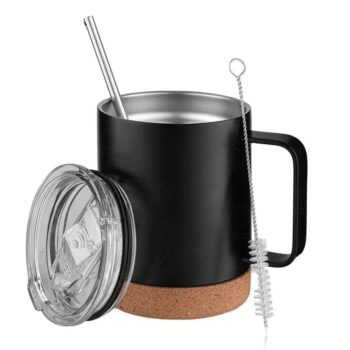 Portable stainless steel coffee mug travel cup bamboo wood cup with bpa free flip lid and pour over coffee filter