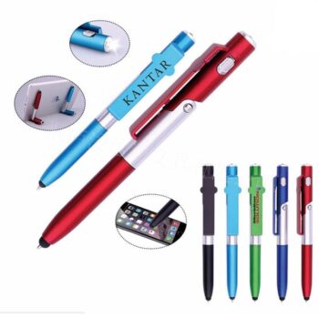 Promotional folding metallic color plastic ball point pen custom logo ball point pen with stylus and light ball point pen