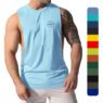 60%polyester 40%cotton bodybuilding muscle workout fitness gym vest solid racerback gym wear tank top men
