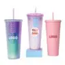 Wholesale bulk reusable diamond colorful plastic studded cup double wall 24 oz tumbler with lid and straw