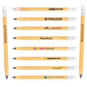Customized logo eco friendly bamboo wood infinity inkless pen and pencil for students with cap and eraser