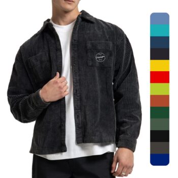 Autumn mens oversize long sleeve corduroy fabric jacket men winter heavy weight jacket custom embroidery logo