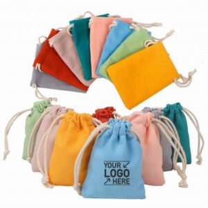 Customized logo promotion cotton drawstring gift bag mini cotton candy gift bag cotton bag with drawstring