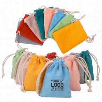 Customized logo promotion cotton drawstring gift bag mini cotton candy gift bag cotton bag with drawstring