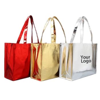 Wholesale price custom printed recycle reusable holographic silver pp laminated non woven tote shopping bag