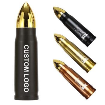 Factory custom logo gold bullet shape stainless steel tarmel bottle double wall bullet water bottles oem thermos vacuum cups