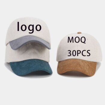 Wholesale custom logo vintage beisbol 6 panel plain 2 tone gorras de pana baseball cap embroidered corduroy dad hat for m