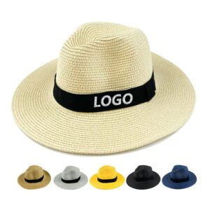 Wholesale custom logo womens mens wide brim panama straw hats fedora summer fishing beach sun hats upf straw hat for women