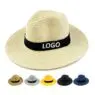 Wholesale custom logo womens mens wide brim panama straw hats fedora summer fishing beach sun hats upf straw hat for women