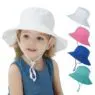 Wholesale plain printed children girl summer cotton custom baby logo sun hat cord blank school with strap kid bucket hat