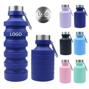 Factory travel portable hiking accordion bottle rainbow collapsible sports water bottle reusable silicone folding water bottle