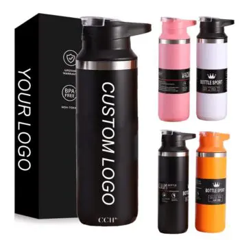 Custom logo double wall vacuum insulated metal flask 500ml promotional gym sports drinking water bottle with handle