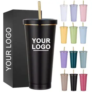 Custom stainless steel tumbler with logo coated vacuum insulated gift cup promo tumbler cups coffee mugs travel mug with straw