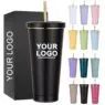 Custom stainless steel tumbler with logo coated vacuum insulated gift cup promo tumbler cups coffee mugs travel mug with straw