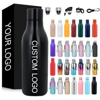 Custom water bottles with logo double wall vacuum metal gym termo sport insulated stainless steel water bottle drink custom logo