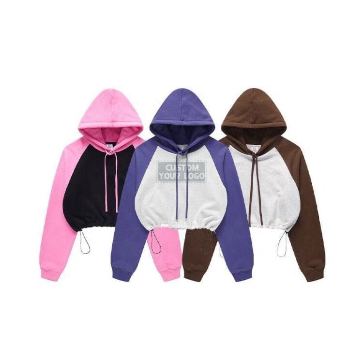 100% cotton comfortable hoodie contrast raglan open umbilicus retractable suede brushed for women