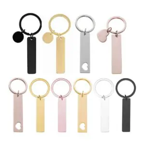 12*50 mm blank tag keychain rectangle engraving key chain stainless steel bar keychains can custom laser logo durable keyring