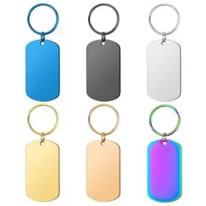 High quality blank keychain dog tags for engraving stainless steel card strip shape cat id pet name tag custom logo keychains