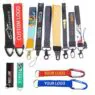 Custom logo polyester short wrist strap key chain lanyards carabiner short lanyard with printing logo