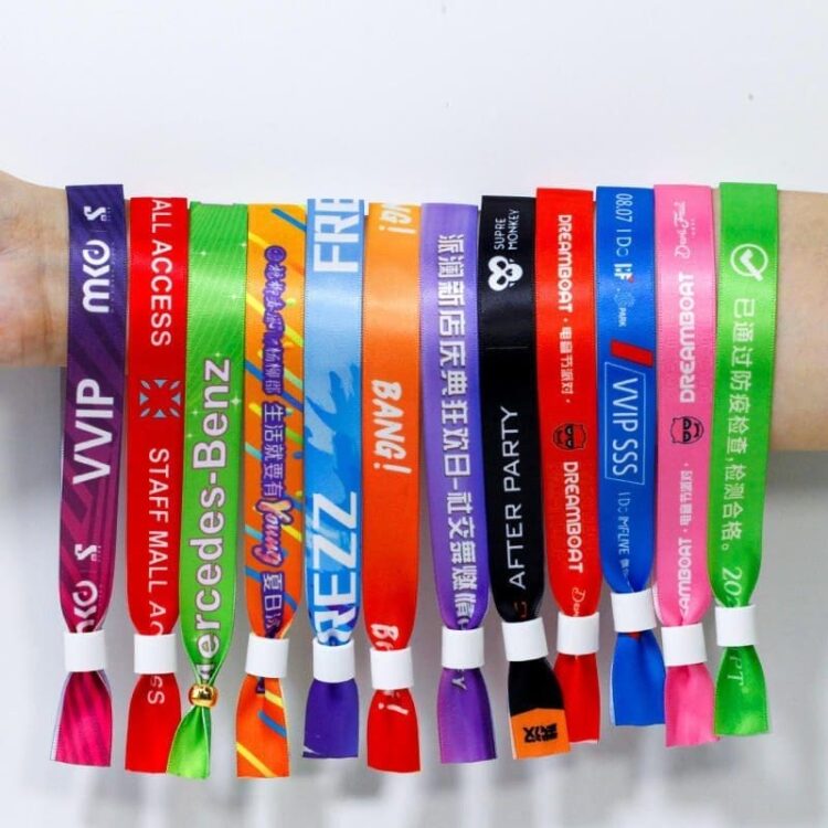 Personalized reusable thermal transfer printing custom wristbands woven fabric bracelets with sliding ball lock