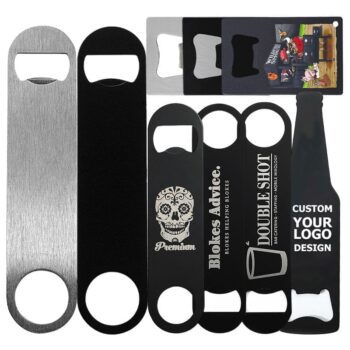 Custom bottle opener engraved laser logo black bar blade flat beer opener stainless steel sublimation blank bottle opener blanks