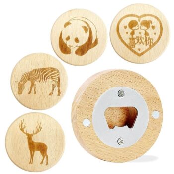 Custom fridge magnet round wooden bottle opener with logo