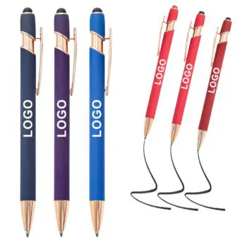 Luxury branded writing personalized multi function soft touch promotion custom ball point metal pen with stylus logo printed