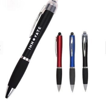 Wholesale oem 2 in 1 stylus plastic ball pen with led light customized printed personal advertise logo for screen mobile phone