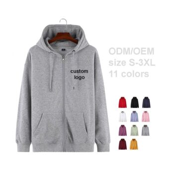 330gsm unisex plain zip up hoodie zipper french terry men's jackets puff print zip up puff print hoodie