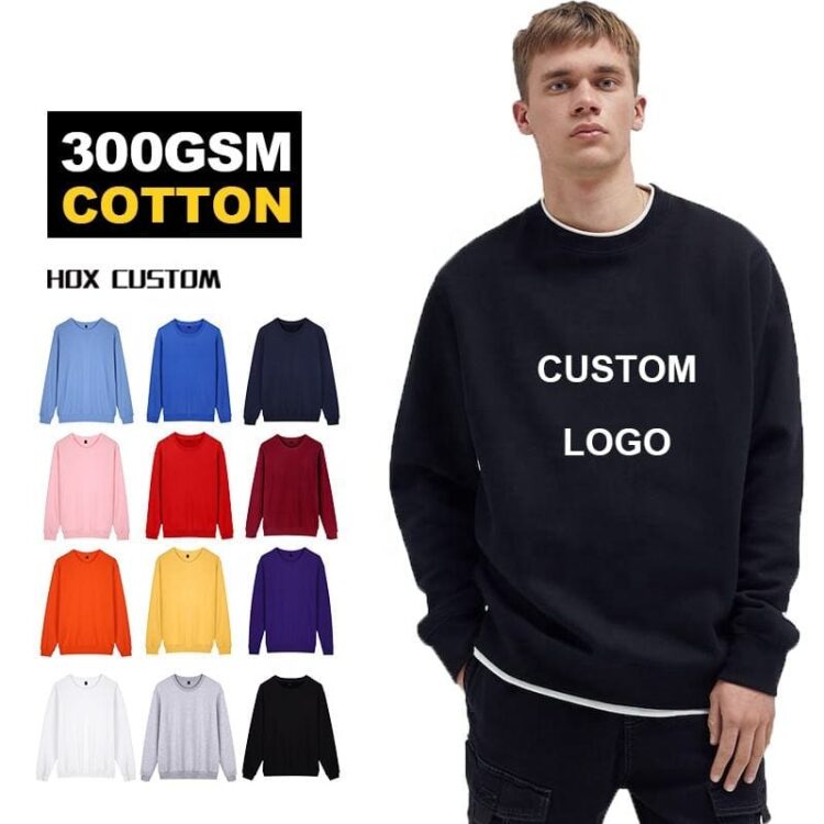 300gsm cotton custom logo sweater hoodies customized men's crewneck sweatshirt heavy weight