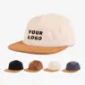 Unstructured 5 panel suede camper hat corduroy flat bill camp cap for outdoor