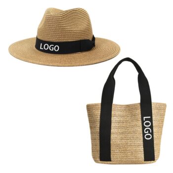 Custom logo women summer travel fedora hat and bag beach hat and bag set