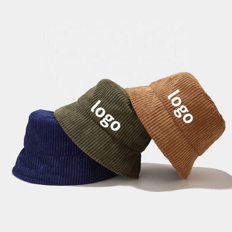 Promotional label youth nylon corduroy fisherman hiking bucket hat cap for adults ladies women