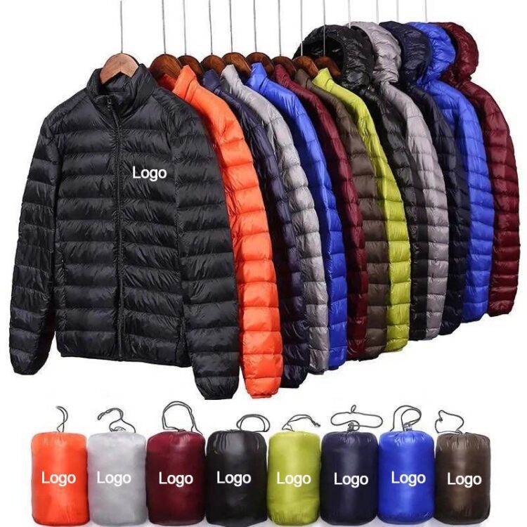 Custom logo nylon black hooded winter bubble puff filled puffer jackets coat for men