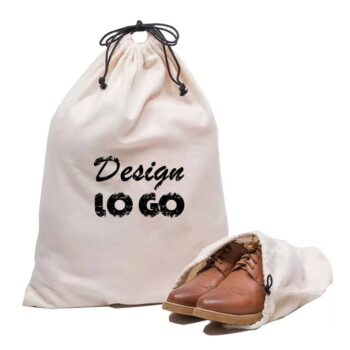 Custom printed logo cotton canvas with drawstring shopping tote pouch for muslin storage handbags clothes books shoes dust bags