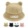 Custom logo cute bear fuzzy winter hats lovely thickness warm furry fur bucket hat
