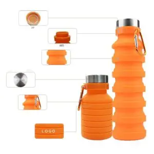 Factory travel portable hiking accordion bottle rainbow collapsible sports water bottle reusable silicone folding water bottle