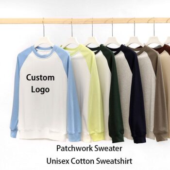 Custom casual unisex cotton terry patchwork sweatshirt men crewneck sweatshirt