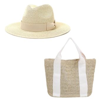 Custom logo women summer travel fedora hat and bag beach hat and bag set