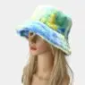 5 colors printed warm plush fuzzy fisherman hat wholesale women winter faux rabbit fur bucket tie die hat