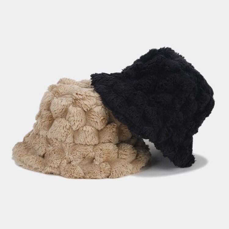Wholesale autumn winter vintage pineapple faux fur fisherman hat cap female warm plush fluffy fuzzy bucket hat for woman
