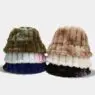Wholesale women winter fluffy fuzzy bucket hat tie dye vertical stripes plush fisherman cap winter warm faux fur bucket hat
