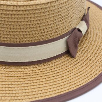 Blue and white outdoor boho bow decor british style sombrero classic summer women's boater flat top straw hat