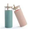 Custom logo 500ml glass water bottle straw silicone protective sleeve bamboo lid - bpa free