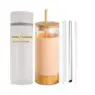 Glass tumbler water bottle with straw and lid, wide mouth smoothie cups, iced coffee cup tea silicone protective sleeve
