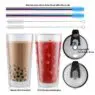 Reusable 20oz boba glass iced coffee tumbler cups with boba straw, smoothie cup,glass coffee travel mug with leakproof slide lid